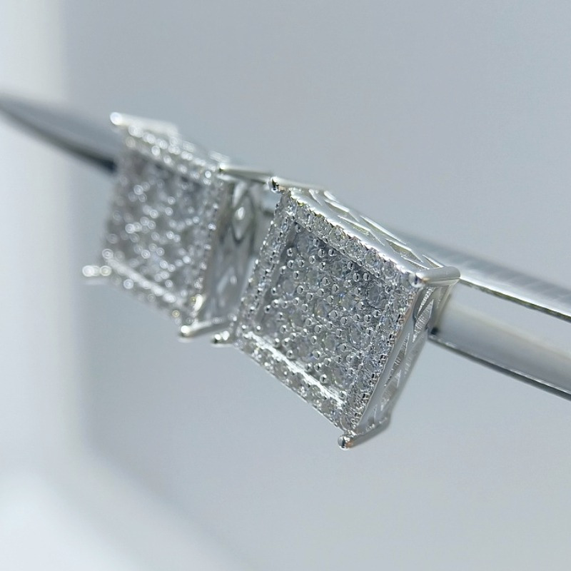 Women's 0.7 Carat S925 Silver Hip Hop Moissanite Square Stud Earrings